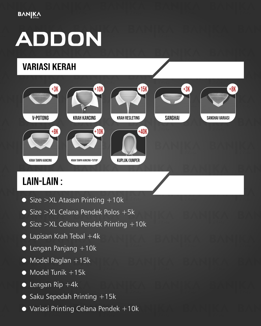Pricelist Banika Jersey Addon