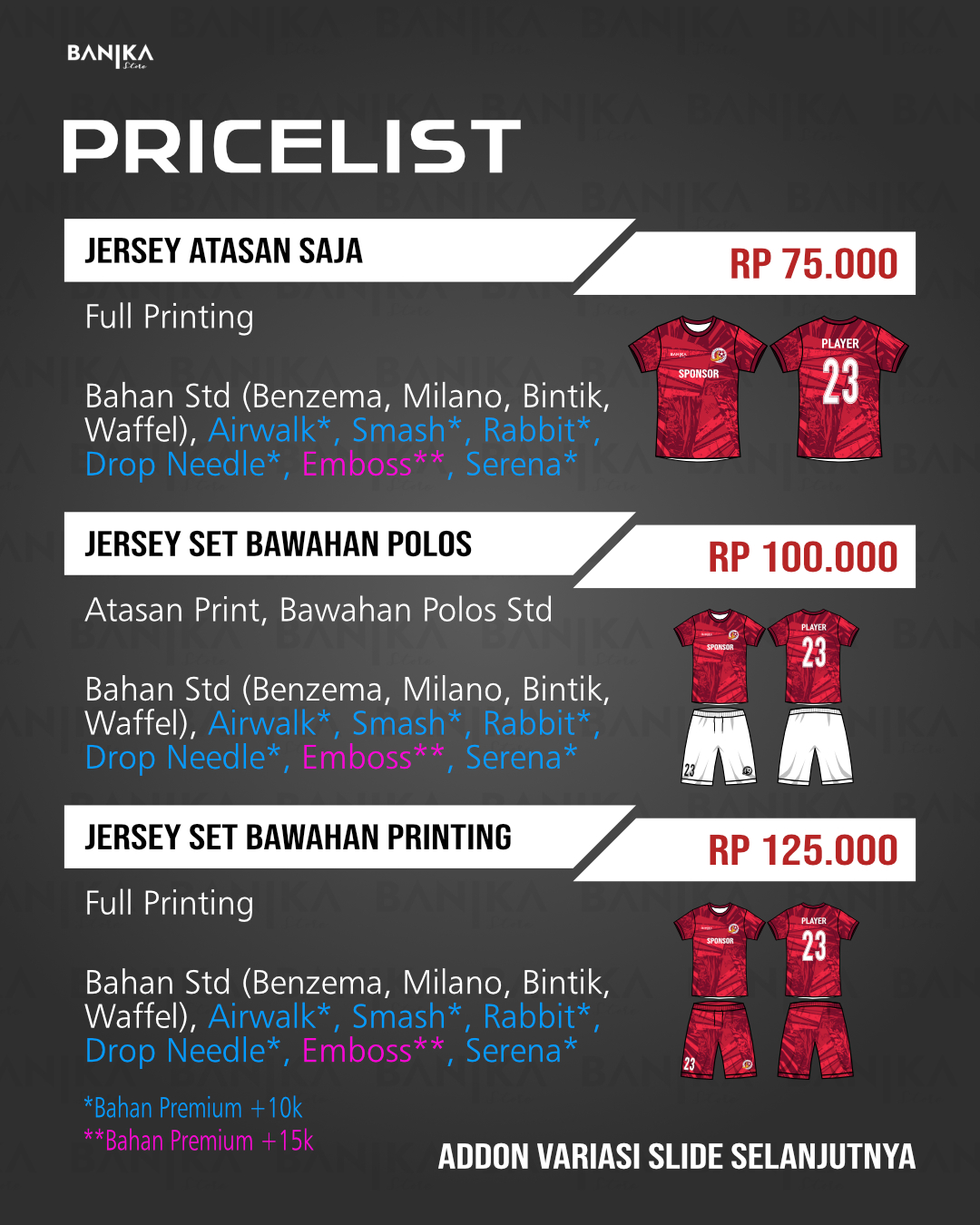 Pricelist Banika Jersey